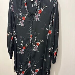 H&M Sheer Black Floral Tunic Blouse
